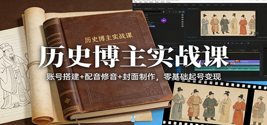 历史博主实战课:账号搭建+配音修音+封面制作,零基础起号变现-蘑菇资源宝库