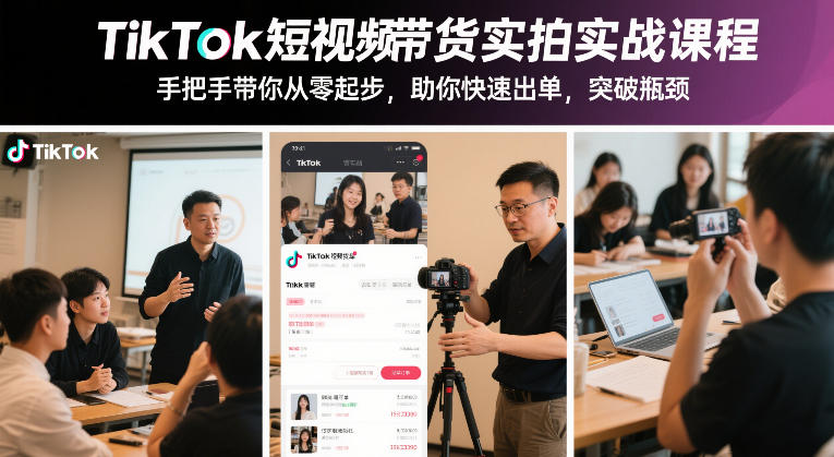 TikTok短视频带货实拍实战课程，手把手带你从零起步，助你快速出单，突破瓶颈-灼光资源宝库