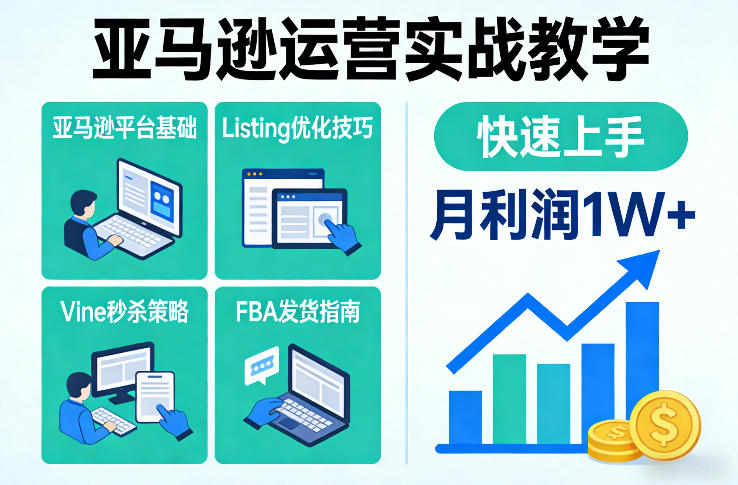 亚马逊运营实战教学，亚马逊平台+Listing优化+Vine秒杀+FBA发货等，快速上手，实现店铺月利润1W-灼光资源宝库