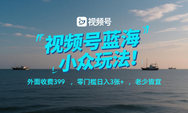 视频号蓝海小众玩法！外面收费399，零门槛日入3张+，老少皆宜-灼光资源宝库