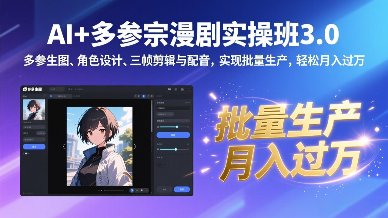 AI+多参宗漫剧实操班3.0：多参生图、角色设计、三帧剪辑与配音，实现批量生产，轻松月入过万-灼光资源宝库