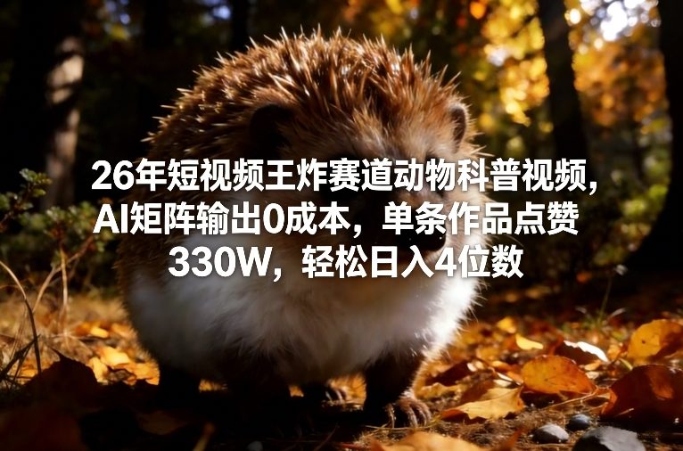 26年短视频王炸赛道动物科普视频，AI矩阵输出0成本，单条作品点赞330W，轻松日入4位数-蘑菇资源宝库