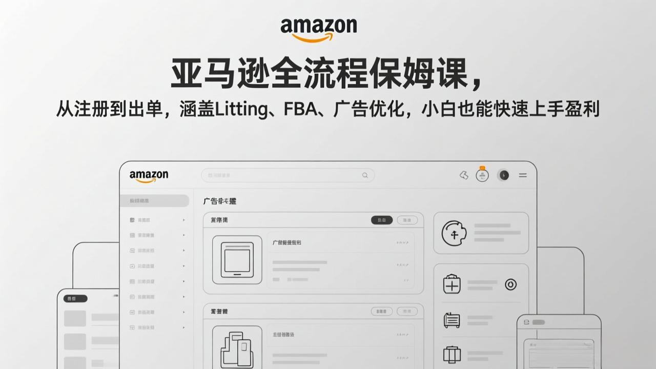 亚马逊全流程保姆课,从注册到出单,涵盖Listing、FBA、广告优化,小白也能快速上手盈利-灼光资源宝库