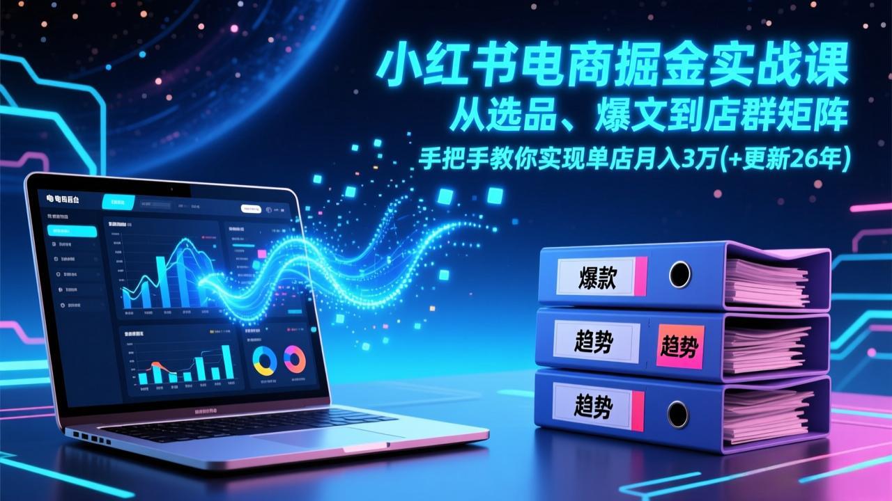 小红书电商掘金实战课，从选品、爆文到店群矩阵，手把手教你实现单店月入3万+(更新26年-灼光资源宝库
