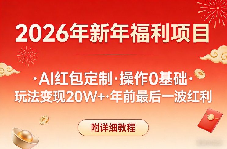 新年福利项目，AI红包定制，操作0基础，玩法变现20W+年前最后一波红利，附详细教程-灼光资源宝库