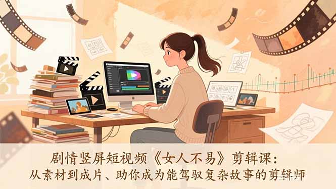 剧情竖屏短视频《女人不易》剪辑课：从素材到成片、助你成为能驾驭复杂故事的剪辑师-灼光资源宝库