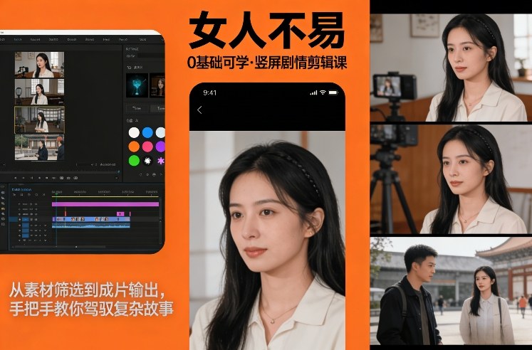 0基础可学！《女人不易》竖屏剧情剪辑课，从素材筛选到成片输出，手把手教你驾驭复杂故事-灼光资源宝库