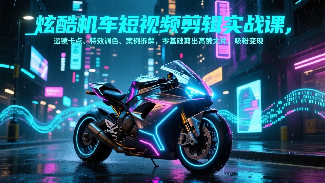 炫酷机车短视频剪辑实战课，运镜卡点、特效调色、案例拆解，零基础剪出高赞大片，吸粉变现-灼光资源宝库