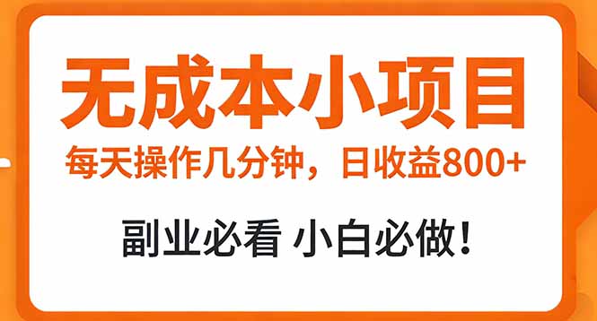 无成本小项目 每天操作几分钟，真实日收益800+ 副业必看 小白必做！-灼光资源宝库