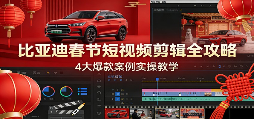 比亚迪春节短视频剪辑全攻略，4大爆款案例实操教学-灼光资源宝库