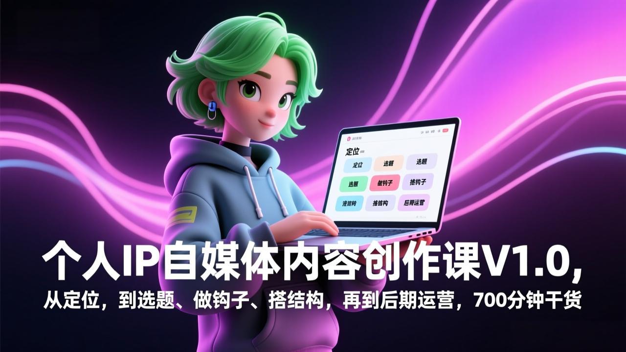 个人IP自媒体内容创作课V1.0，从定位，到选题、做钩子、搭结构，再到后期运营，700分钟干货-灼光资源宝库