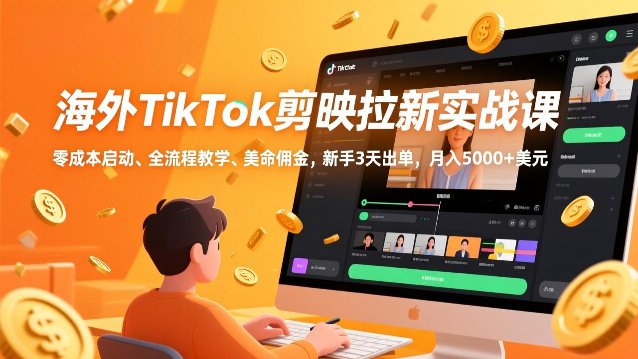 海外TikTok剪映拉新实战课，零成本启动、全流程教学、美金佣金，新手3天出单，月入5000+美元-灼光资源宝库
