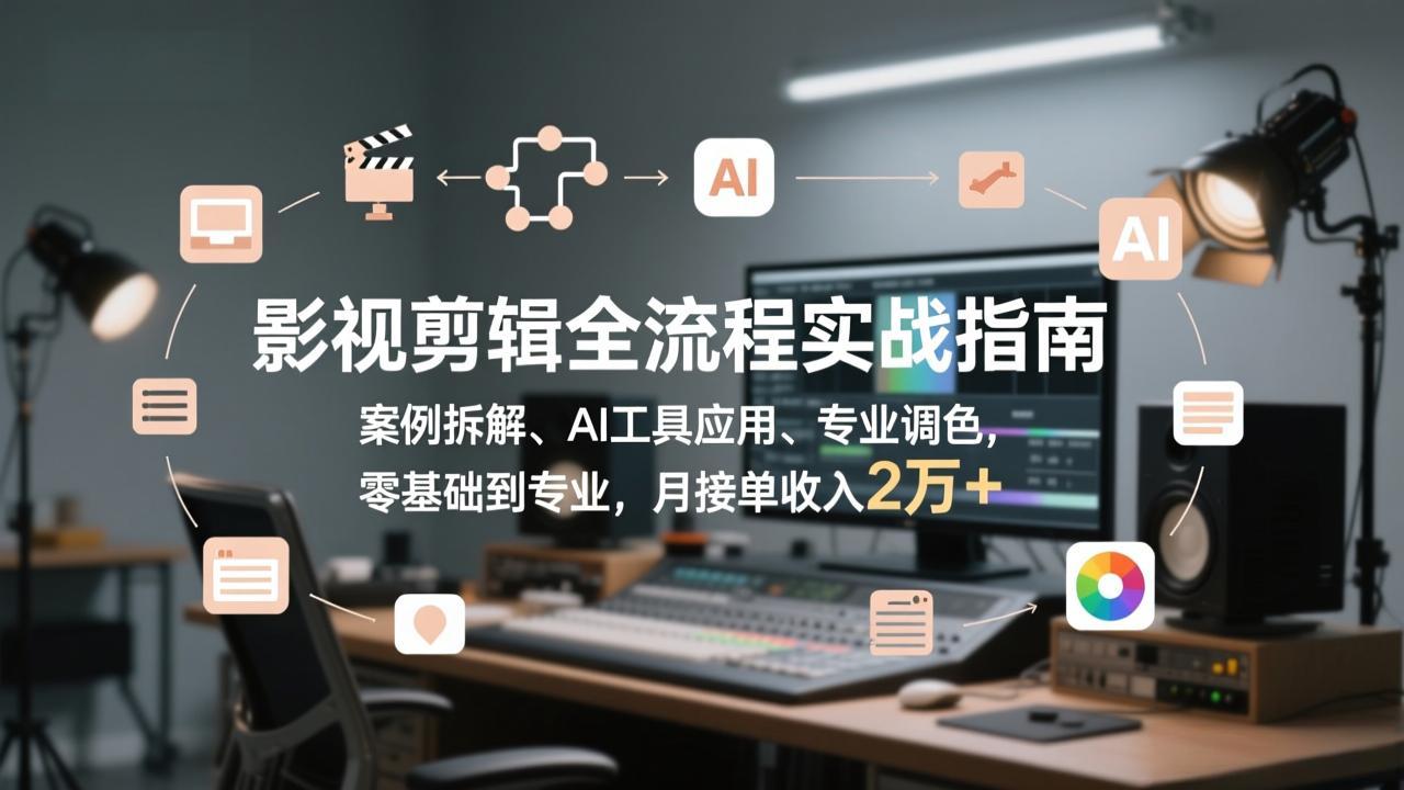 影视剪辑全流程实战指南，案例拆解、AI工具应用、专业调色，零基础到专业，月接单收入2万+-灼光资源宝库