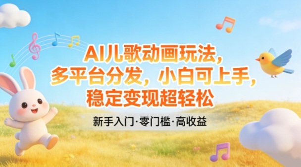 AI儿歌动画玩法，多平台分发，小白可上手，稳定变现超轻松-灼光资源宝库