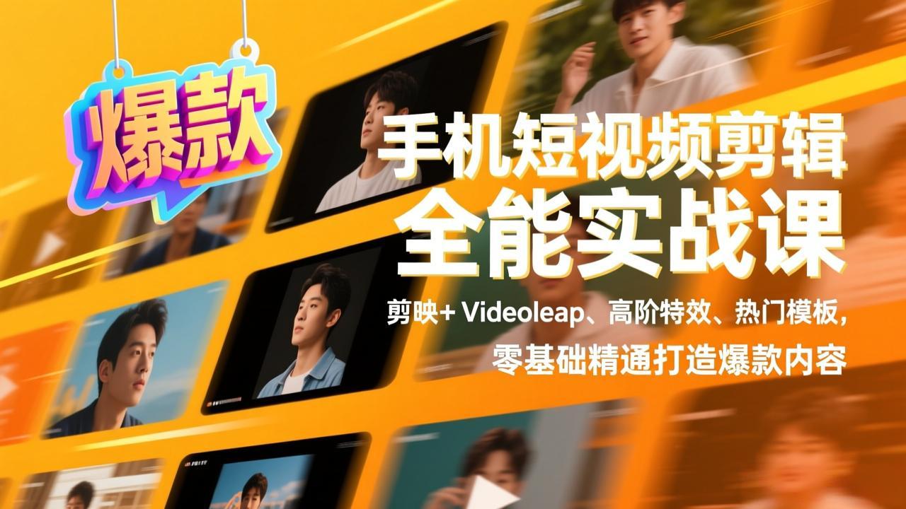 手机短视频剪辑全能实战课，剪映+Videoleap、高阶特效、热门模板，零基础精通打造爆款内容-灼光资源宝库