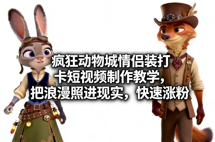 疯狂动物城情侣装打卡短视频制作教学，把浪漫照进现实，快速涨粉-灼光资源宝库