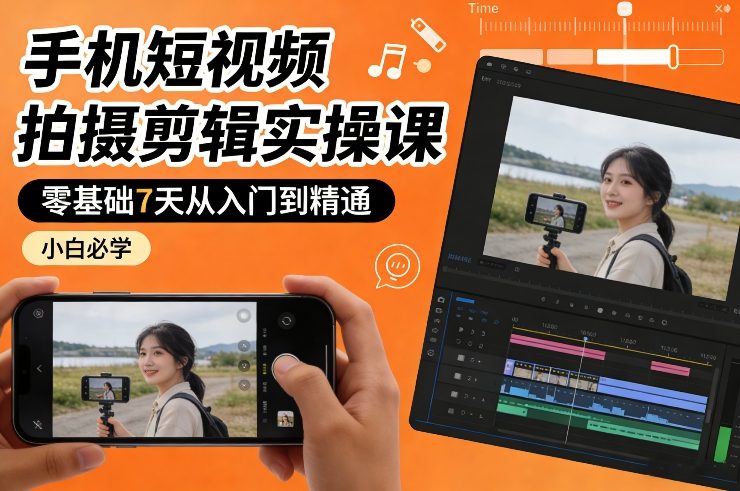 手机短视频拍摄剪辑实操课，零基础7天从入门到精通，小白必学-灼光资源宝库