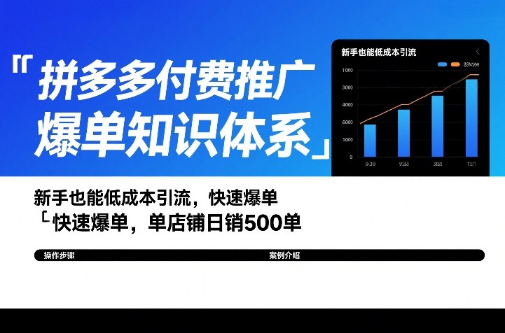 拼多多付费推广爆单知识体系，新手也能低成本引流，快速爆单，单店铺日销500单-灼光资源宝库