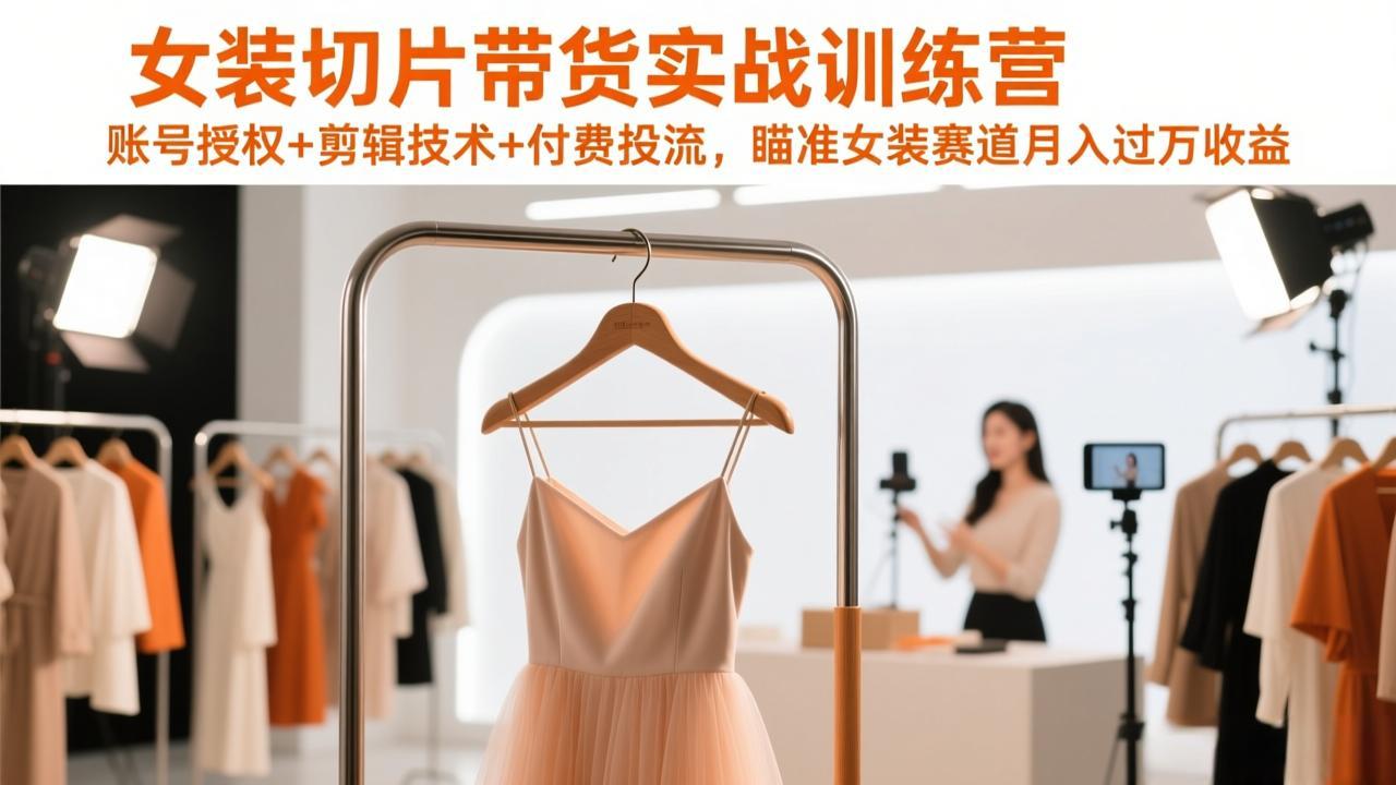 女装切片带货实战训练营,账号授权+剪辑技术+付费投流,瞄准女装赛道月入过万收益-灼光资源宝库