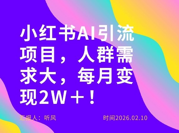 她通过这个AI项目每月做到2W＋的收入，最新小红书AI项目，人群需求大！-灼光资源宝库