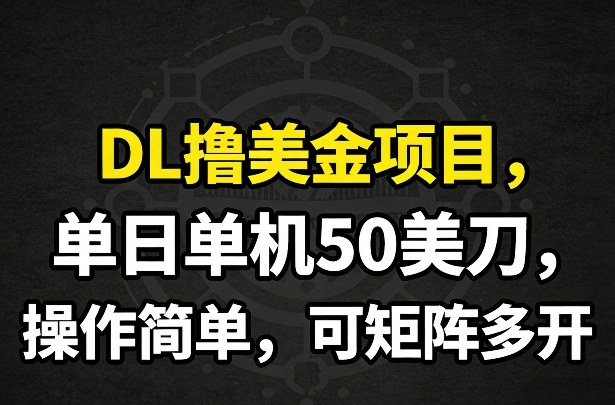 DL撸美金项目，单日单机50美刀，操作简单，可矩阵多开-灼光资源宝库