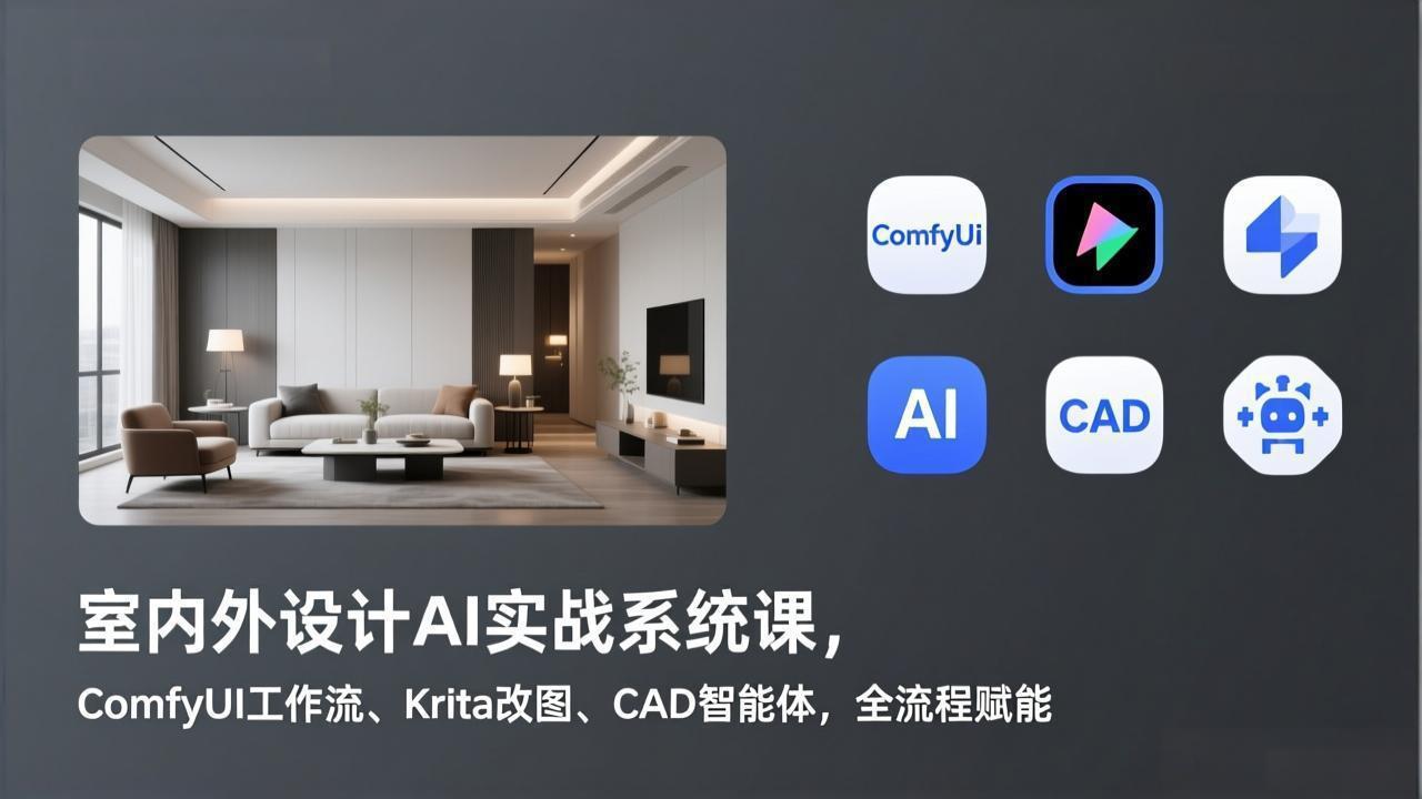 室内外设计AI实战系统课，ComfyUI工作流、Krita改图、CAD智能体，全流程赋能-灼光资源宝库