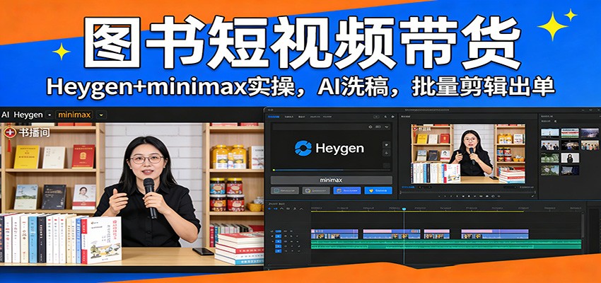 图书短视频带货：Heygen+minimax实操，AI洗稿 ，批量剪辑出单-灼光资源宝库