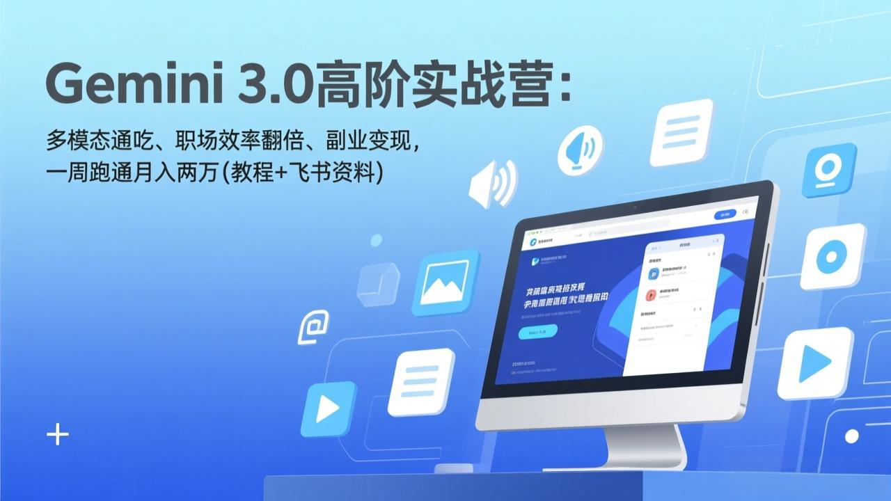 Gemini 3.0高阶实战营：多模态通吃、职场效率翻倍、副业变现，一周跑通月入两万(教程+飞书资料-灼光资源宝库