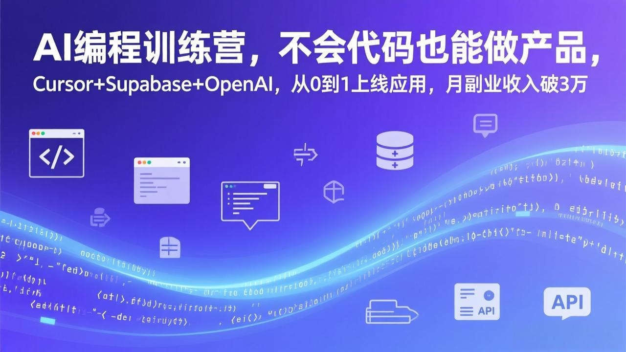 AI编程训练营，不会代码也能做产品，Cursor+Supabase+OpenAI，从0到1上线应用，月副业收入破3万-灼光资源宝库