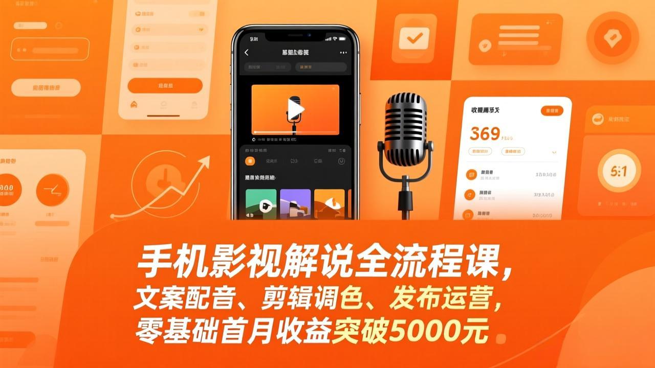 手机影视解说全流程课,文案配音、剪辑调色、发布运营,零基础首月收益突破5000元-灼光资源宝库