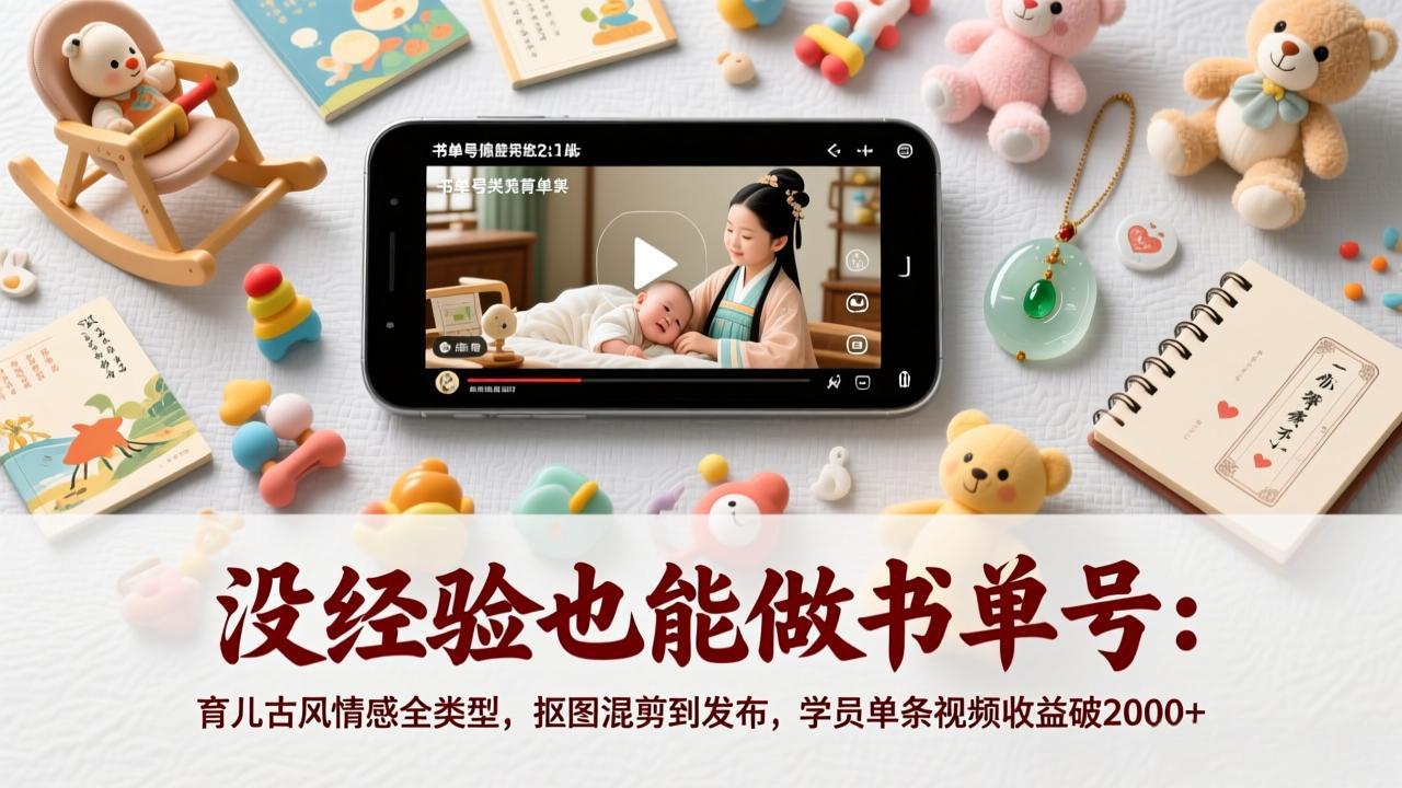 没经验也能做书单号:育儿古风情感全类型,抠图混剪到发布,学员单条视频收益破2000+-蘑菇资源宝库