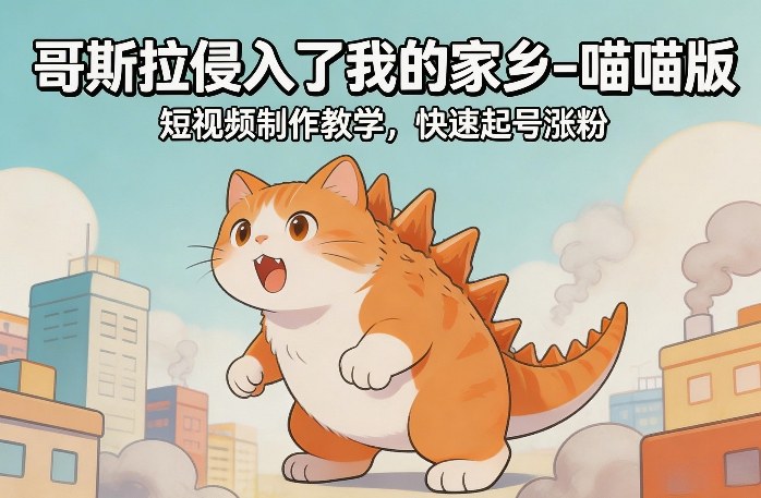 哥斯拉侵入了我的家乡–喵喵版短视频制作教学，快速起号涨粉-灼光资源宝库