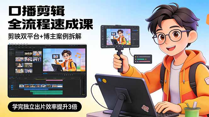 口播剪辑全流程速成课，剪映双平台+博主案例拆解，学完独立出片效率提升3倍-灼光资源宝库