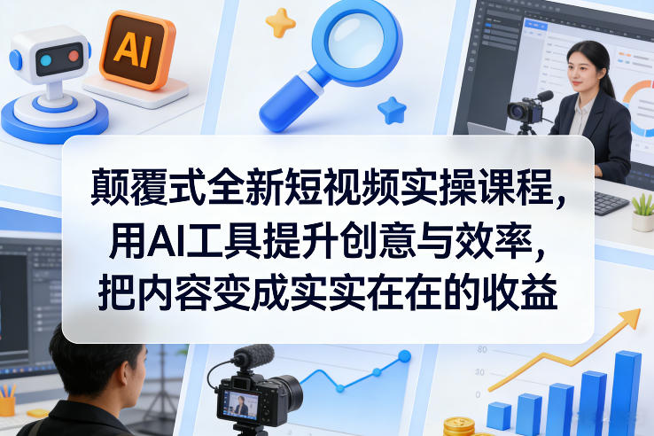 颠覆式全新短视频实操课程，用AI工具提升创意与效率，把内容变成实实在在的收益-灼光资源宝库