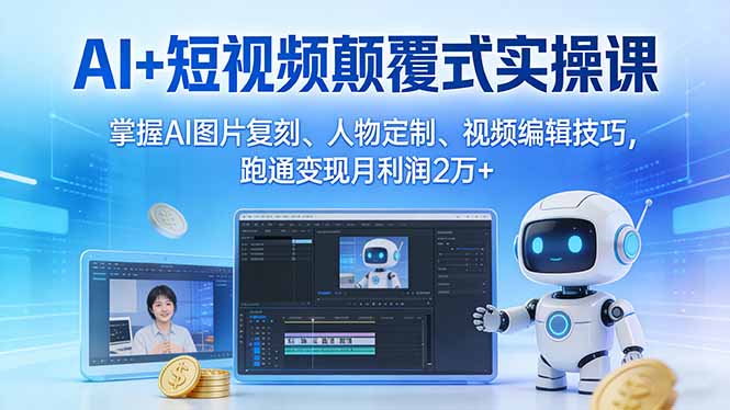 AI+短视频颠覆式实操课：掌握AI图片复刻、人物定制、视频编辑技巧，跑通变现月利润2万+-灼光资源宝库