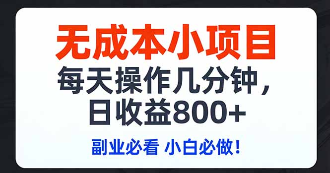 无成本小项目,每天操作几分钟,日收益800+ 副业必看 小白必做！-灼光资源宝库