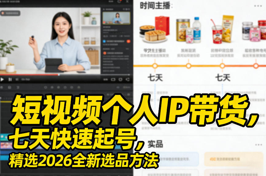 短视频个人IP带货，七天快速起号，精选2026全新选品方法-灼光资源宝库