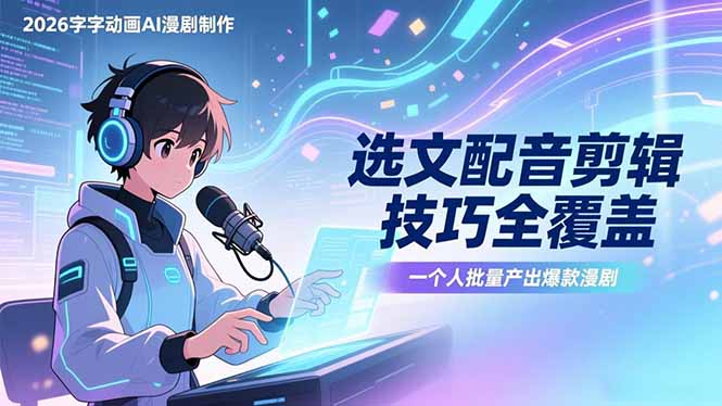 2026字字动画AI漫剧制作-1期，选文配音剪辑技巧全覆盖，一个人就能批量产出爆款漫剧-灼光资源宝库