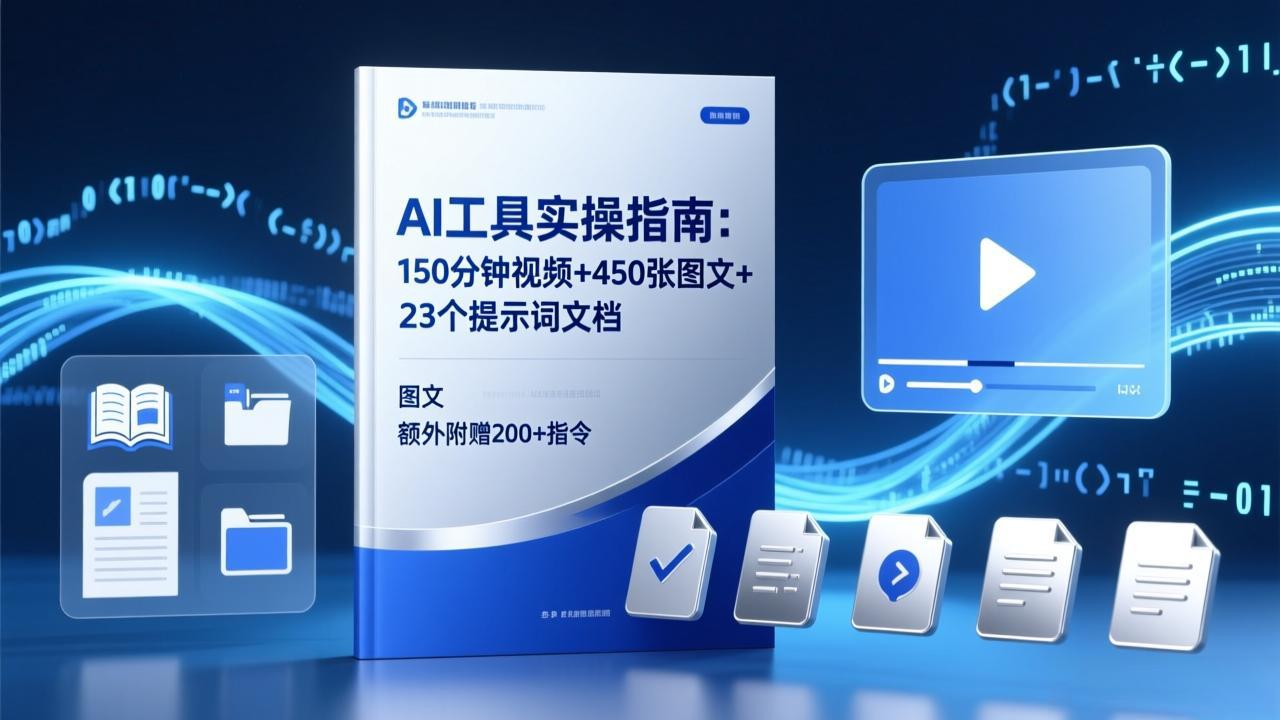 AI工具实操指南：150分钟视频+450张图文+23个提示词文档，额外附赠200+指令-灼光资源宝库