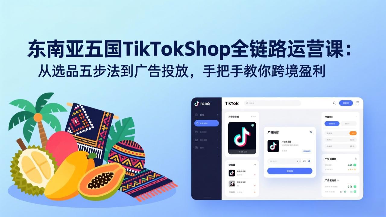 东南亚五国TikTok Shop全链路运营课：从选品五步法到广告投放，手把手教你跨境盈利-灼光资源宝库