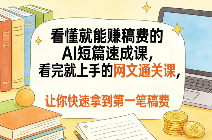 看懂就能賺稿费的AI短篇速成课，看完就上手的网文通关课，让你快速拿到第一笔稿费-灼光资源宝库