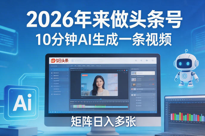 2026年来做头条号，10分钟AI生成一条视频，矩阵日入多张-灼光资源宝库