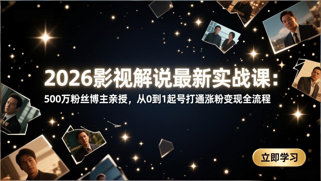 2026影视解说最新实战课：500万粉丝博主亲授，从0到1起号打通涨粉变现全流程-灼光资源宝库