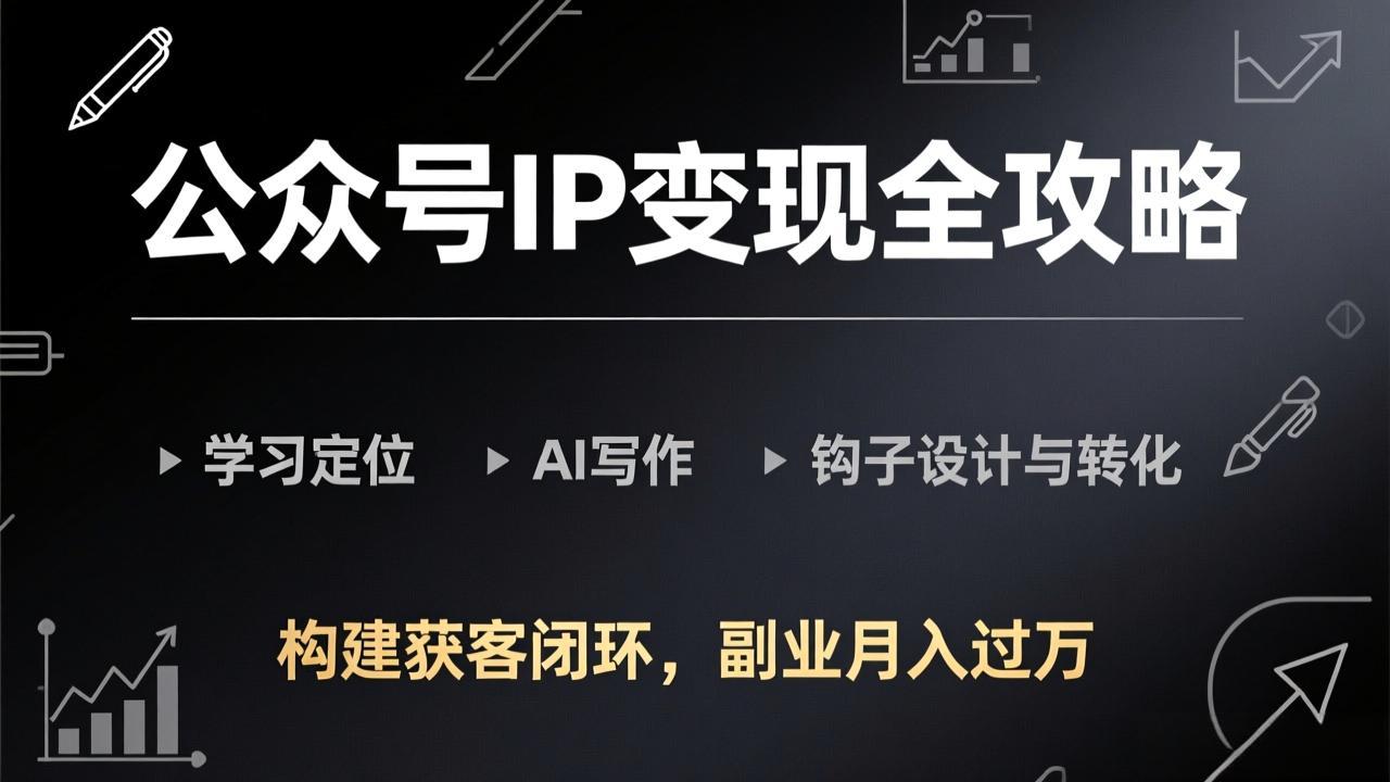 公众号IP变现全攻略-更新，学习定位、AI写作、钩子设计与转化，构建获客闭环，副业月入过万-灼光资源宝库