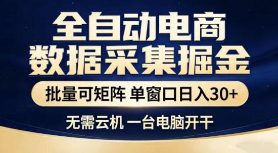 独家电商数据全自动采集项目，批量可矩阵，单窗口轻松日入3张+【揭秘】-灼光资源宝库