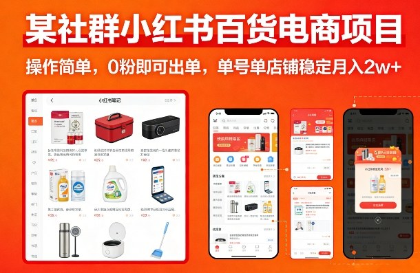 某社群小红书百货电商项目,操作简单,0粉即可出单,单号单店铺稳定月入2w+-灼光资源宝库