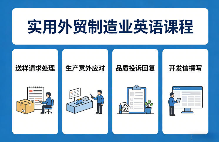实用外贸制造业英语课程,教你专业处理送样请求、应对生产意外、回复品质投诉、撰写开发信等-灼光资源宝库