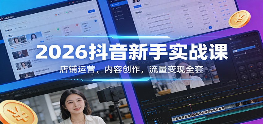 2026抖音新手实战课：店铺运营，内容创作，流量变现全套-灼光资源宝库