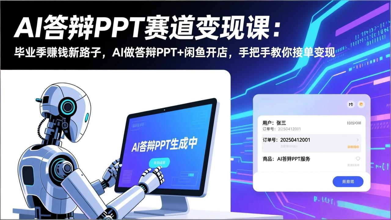 AI答辩PPT赛道变现课：毕业季赚钱新路子，AI做答辩PPT+闲鱼开店，手把手教你接单变现-灼光资源宝库