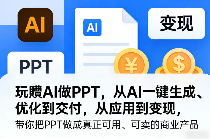 玩賺AI做PPT，从AI一键生成、优化到交付，从应用到变现，带你把PPT做成真正可用、可卖的商业产品-灼光资源宝库